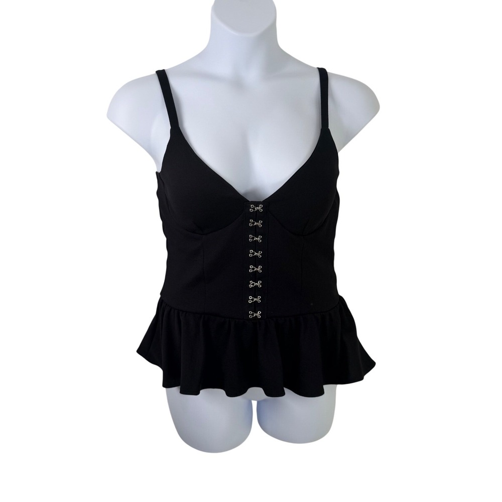 Madi Mase XL Black Hook and Eye Corset Style Peplum Camisole Top Whimsigoth